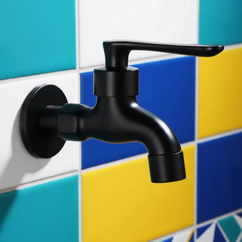 MATTEFLOW – Robinet mural noir pour cuisine, salle de bain et extérieur