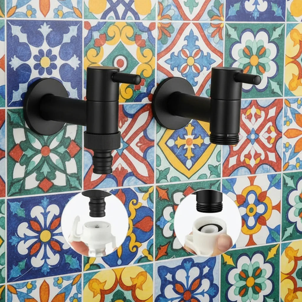 MATTEFLOW – Robinet mural noir pour cuisine, salle de bain et extérieur