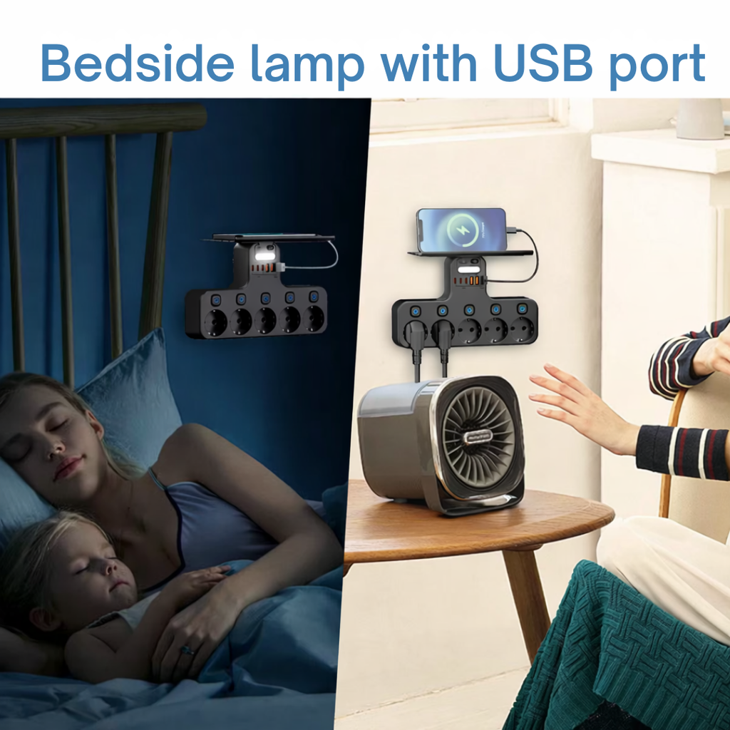 Multiprise murale | Prises à commande individuelle | Ports de chargement USB | WallCharge