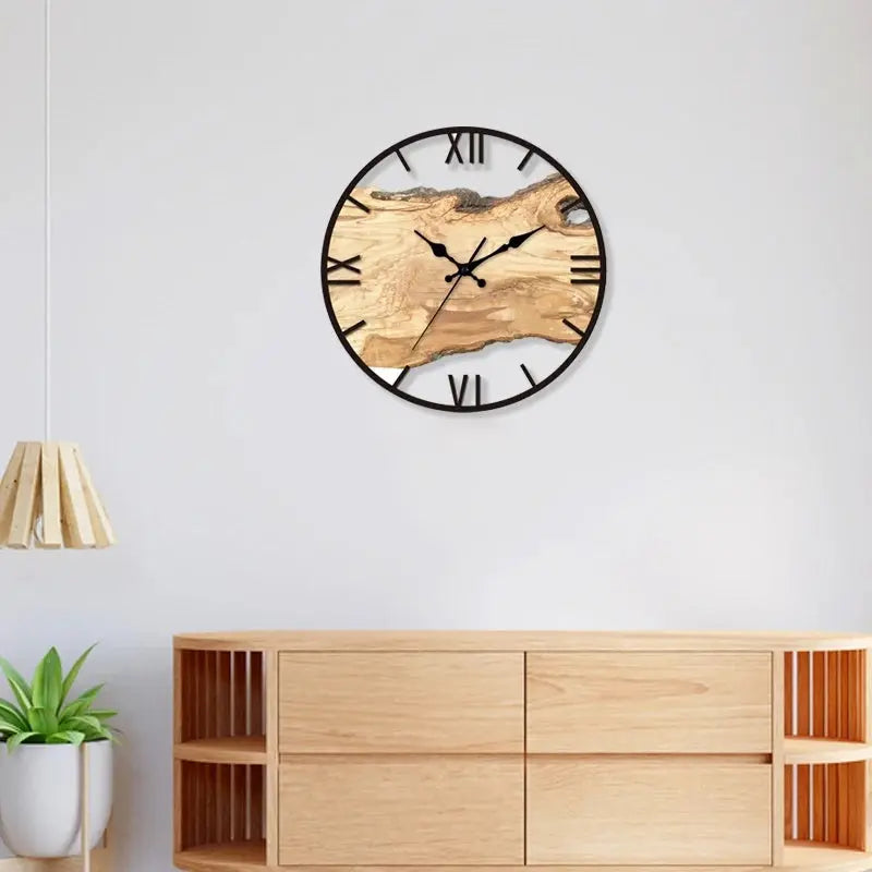 Horloge murale | Bois naturel avec finition en résine | Mécanisme à quartz silencieux | Aurelwood