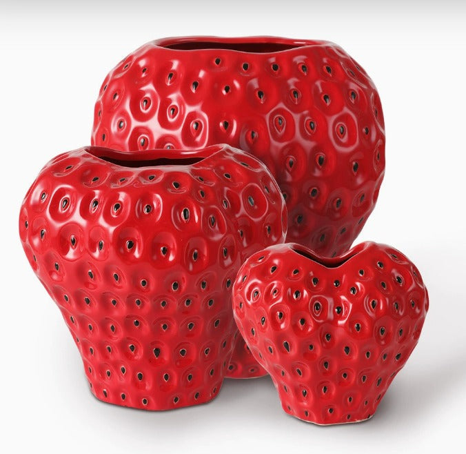 Vase décoratif en céramique en forme de fraise – Parfait pour les fleurs et la décoration de table