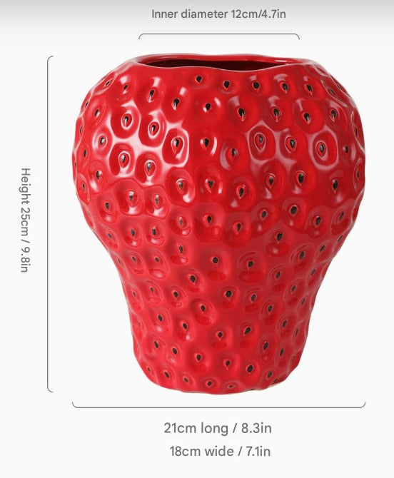 Vase décoratif en céramique en forme de fraise – Parfait pour les fleurs et la décoration de table
