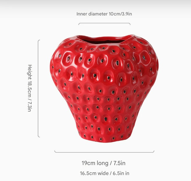 Vase décoratif en céramique en forme de fraise – Parfait pour les fleurs et la décoration de table