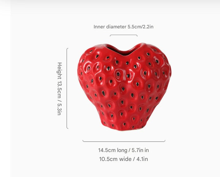 Vase décoratif en céramique en forme de fraise – Parfait pour les fleurs et la décoration de table