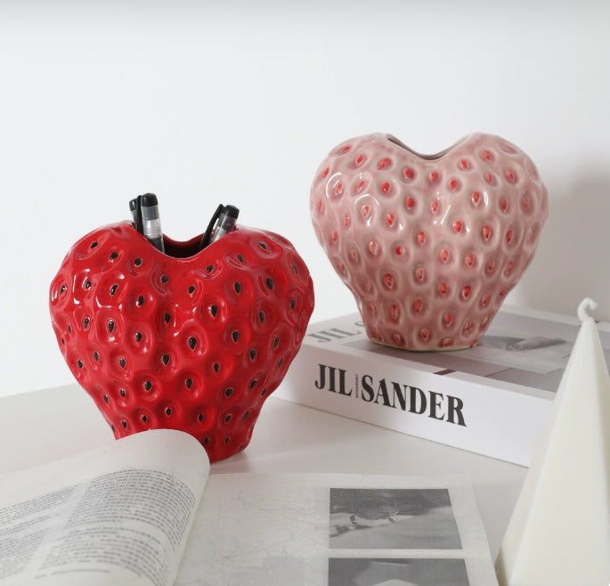 Vase décoratif en céramique en forme de fraise – Parfait pour les fleurs et la décoration de table