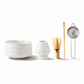 Set de Matcha en Céramique & Bambou 5 Pièces – Bol avec Bec Verseur, Fouet, Support & Passoire – Accessoires de Thé Japonais