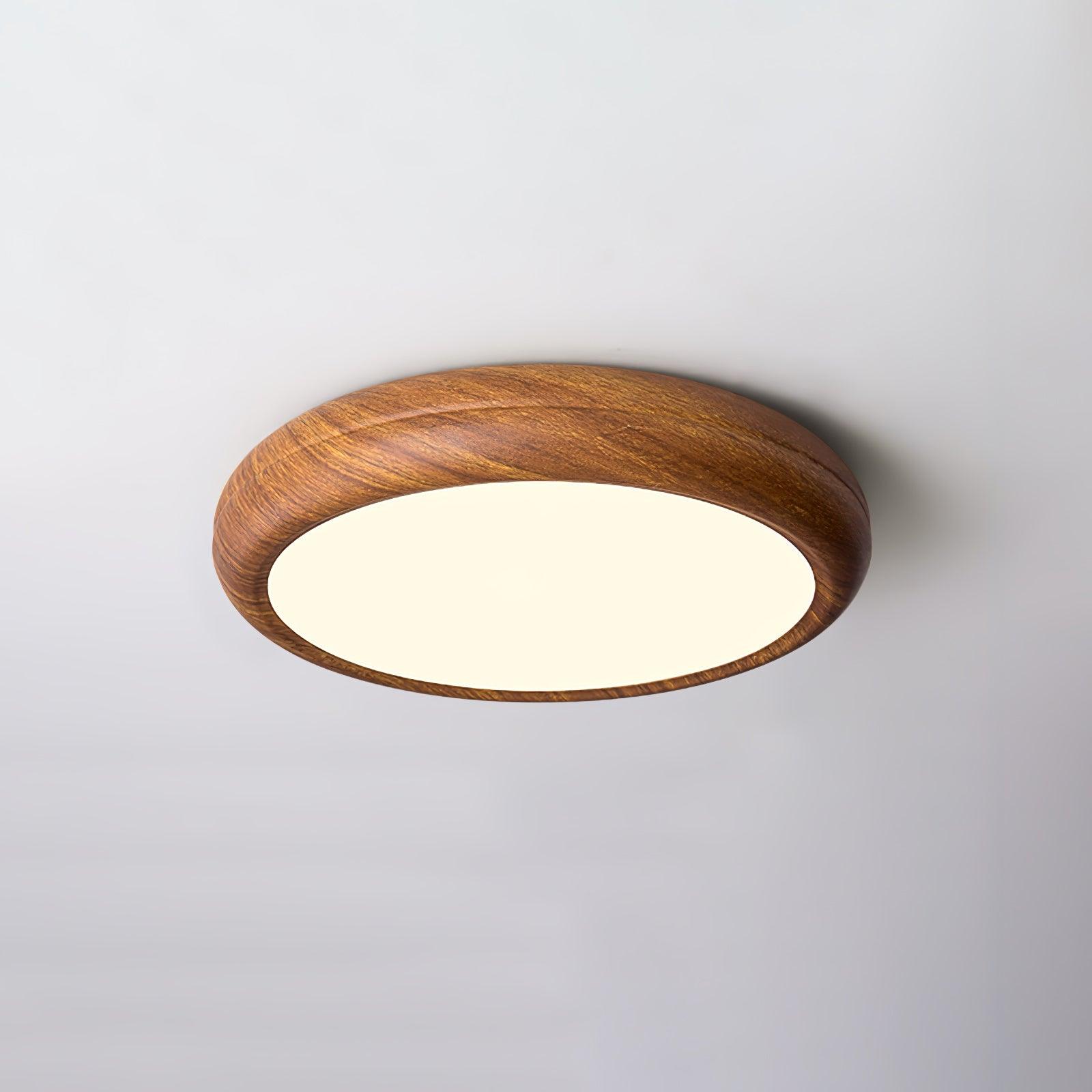 Lampe de plafond ronde avec effet de veines de bois