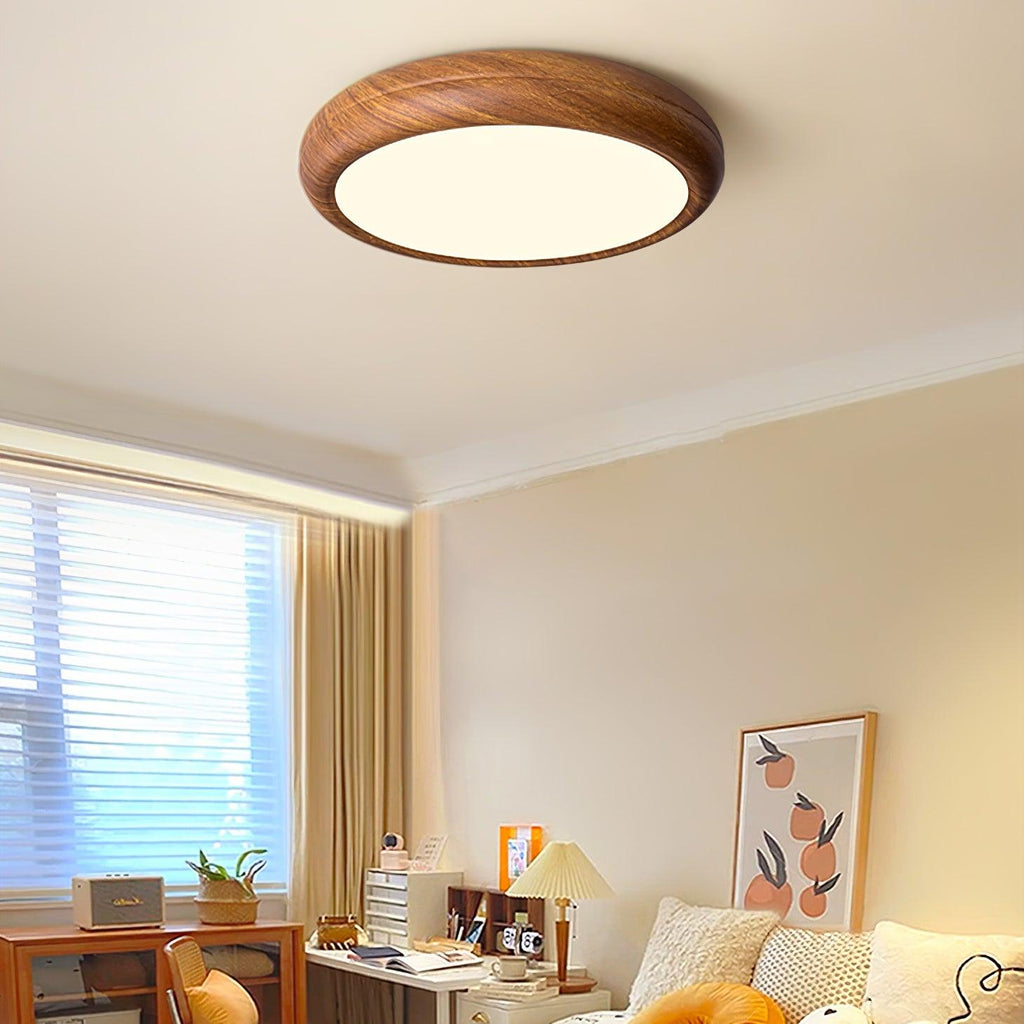 Lampe de plafond ronde avec effet de veines de bois