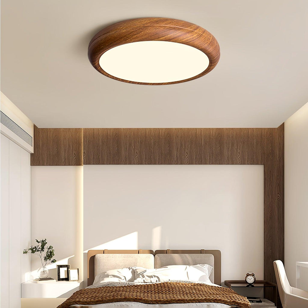 Lampe de plafond ronde avec effet de veines de bois