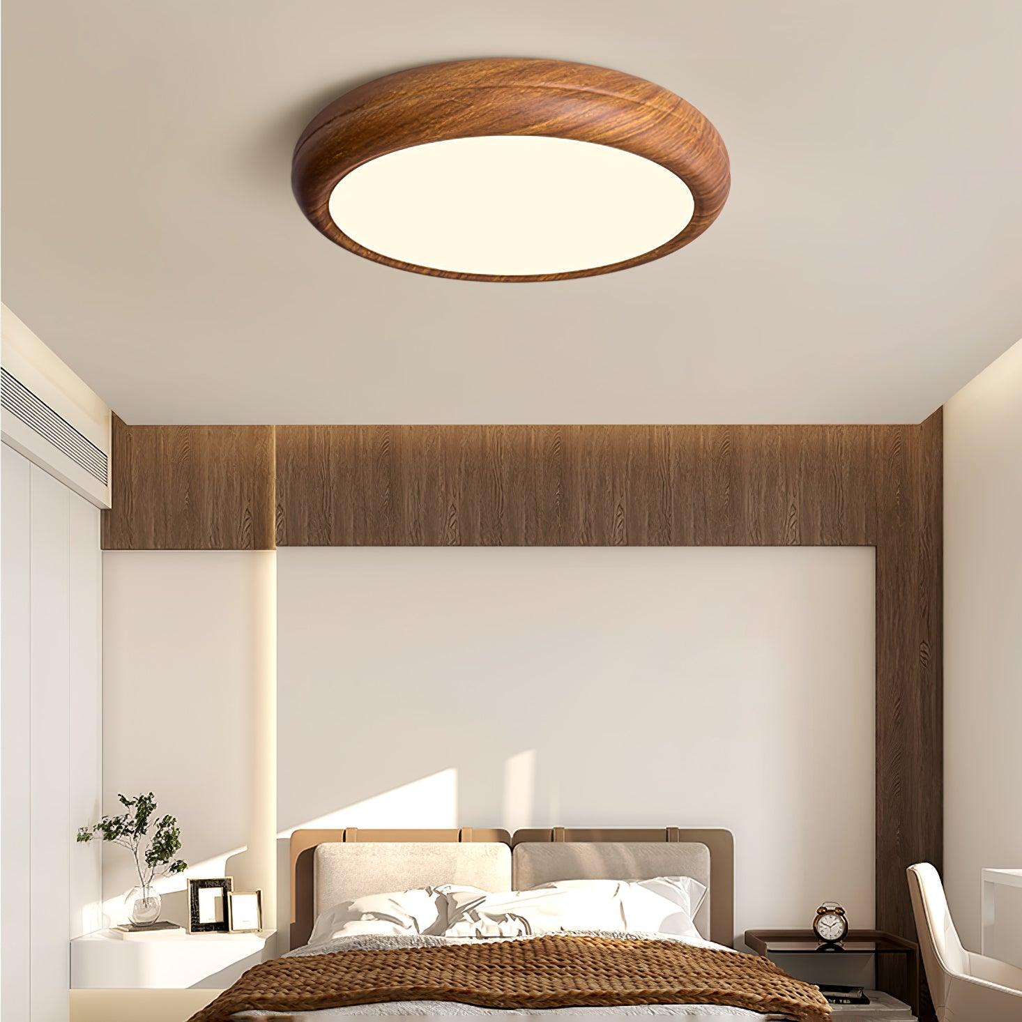 Lampe de plafond ronde avec effet de veines de bois