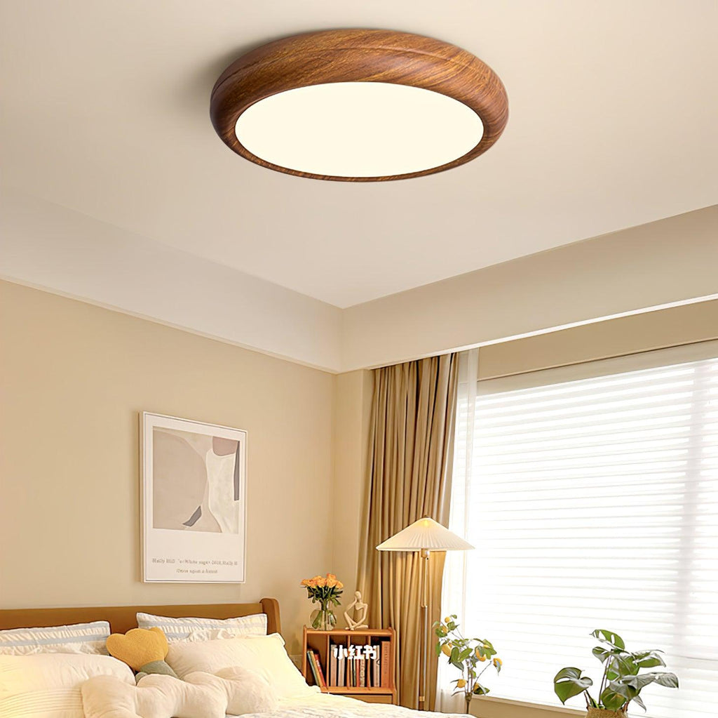 Lampe de plafond ronde avec effet de veines de bois