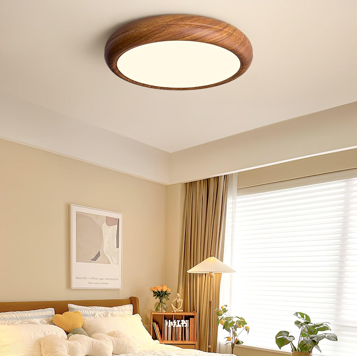 Lampe de plafond ronde avec effet de veines de bois