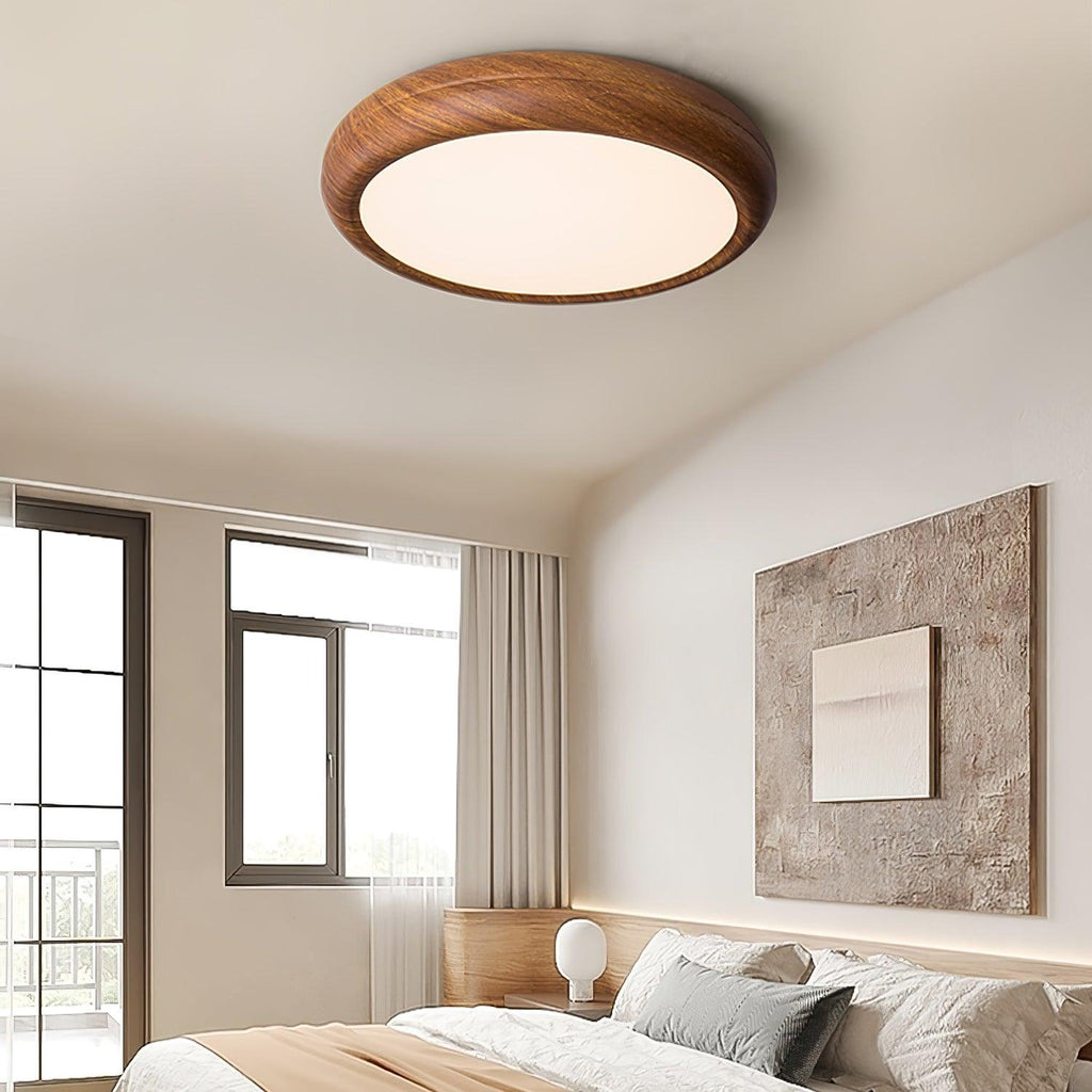 Lampe de plafond ronde avec effet de veines de bois