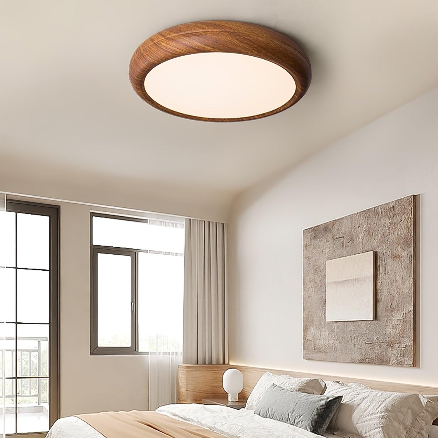 Lampe de plafond ronde avec effet de veines de bois