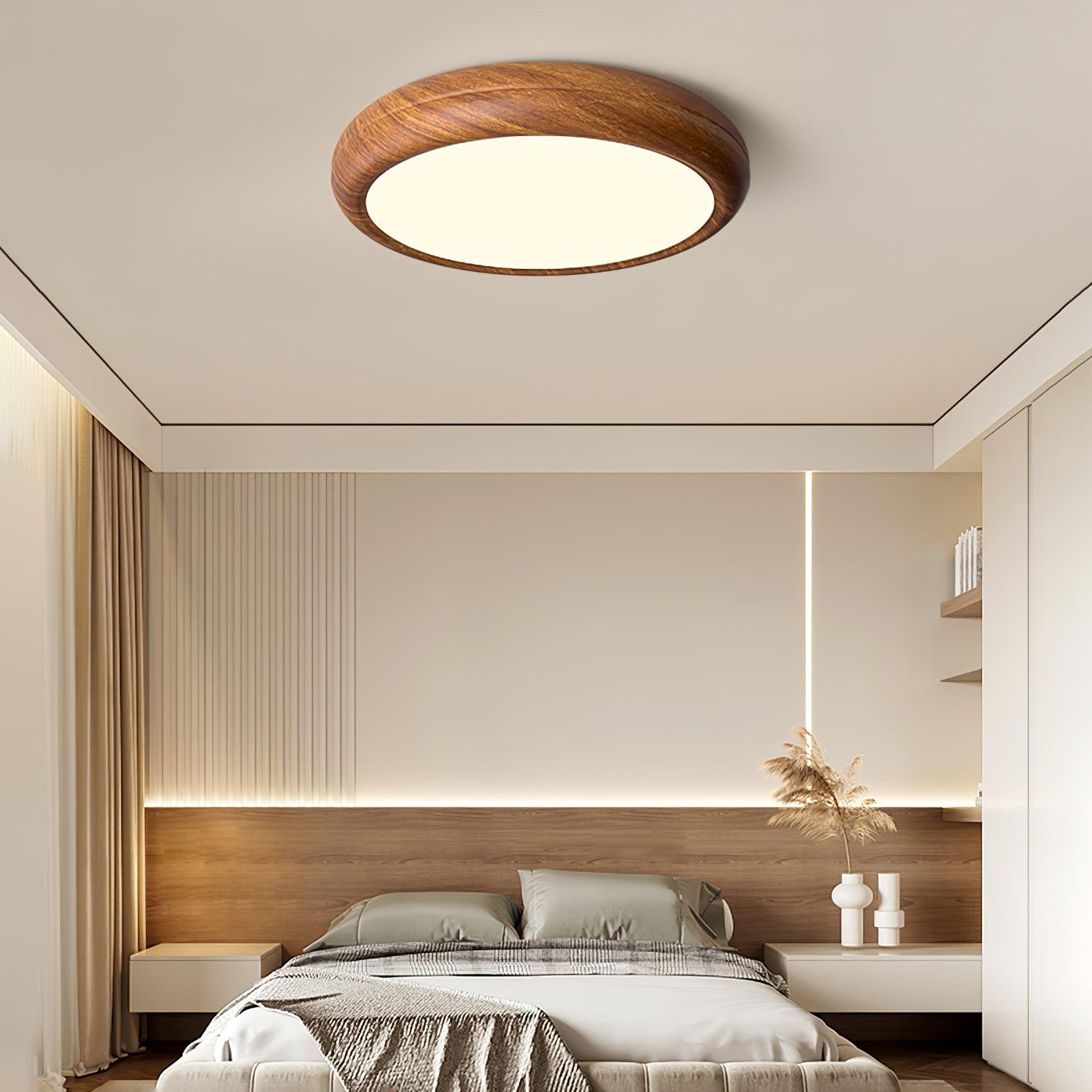 Lampe de plafond ronde avec effet de veines de bois