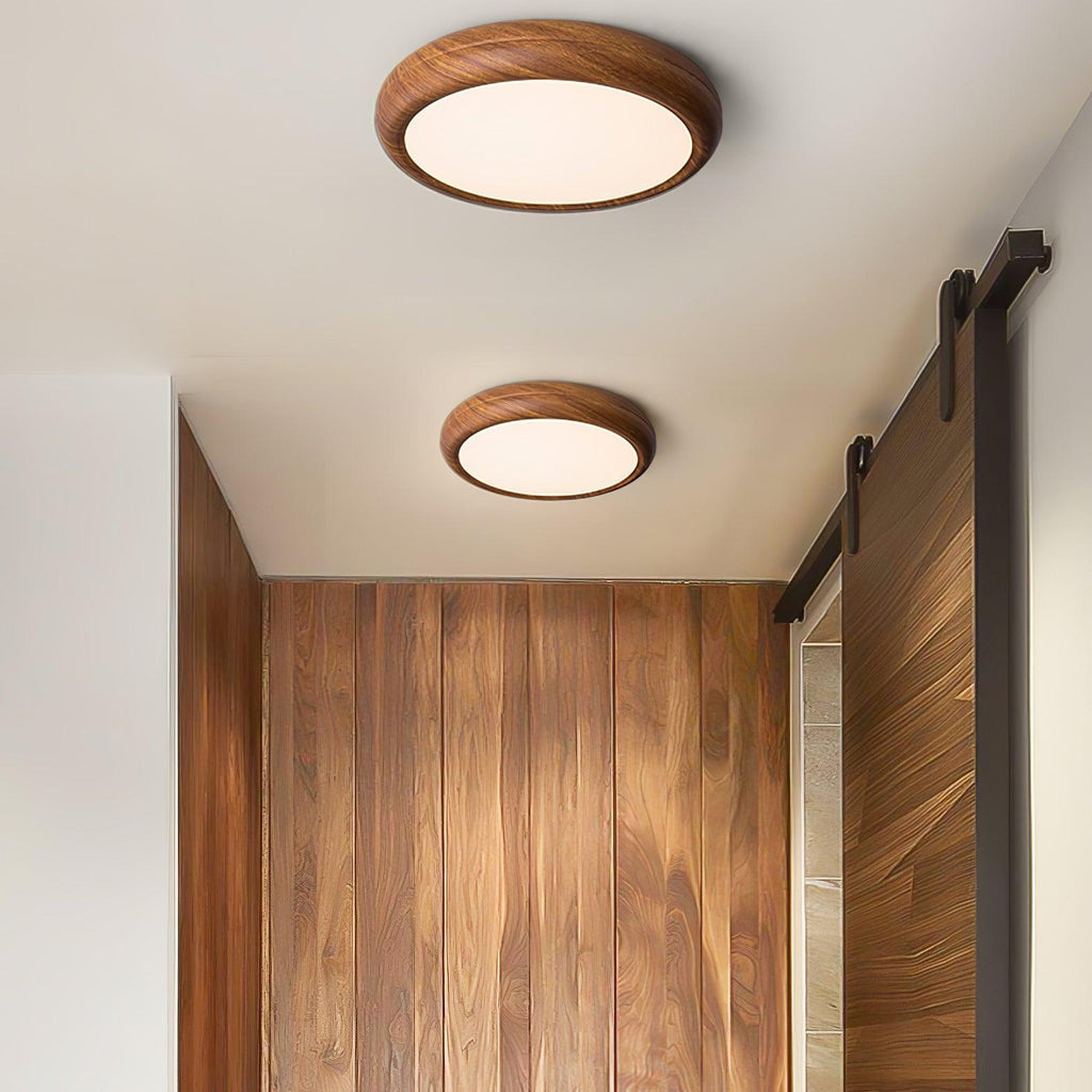Lampe de plafond ronde avec effet de veines de bois