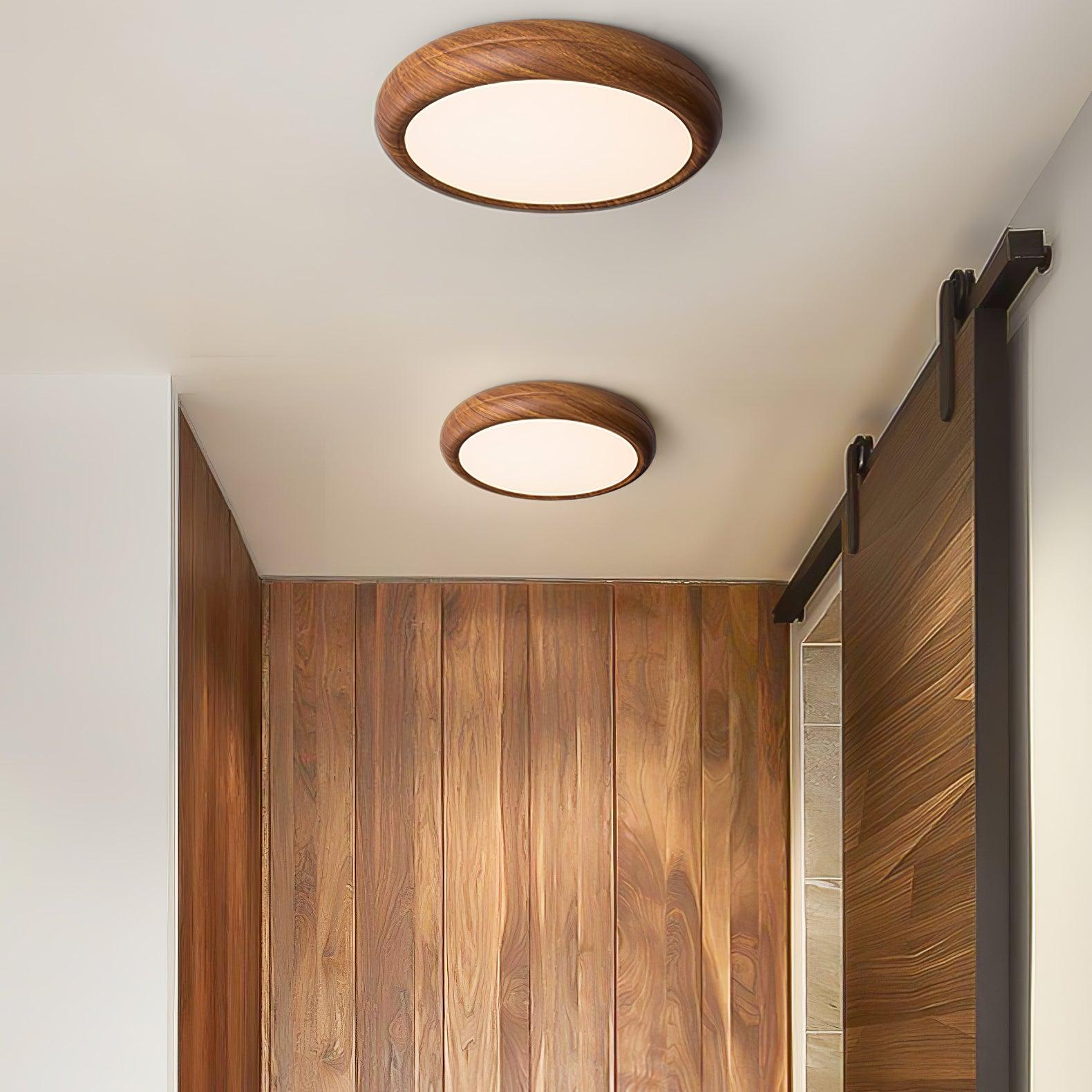Lampe de plafond ronde avec effet de veines de bois