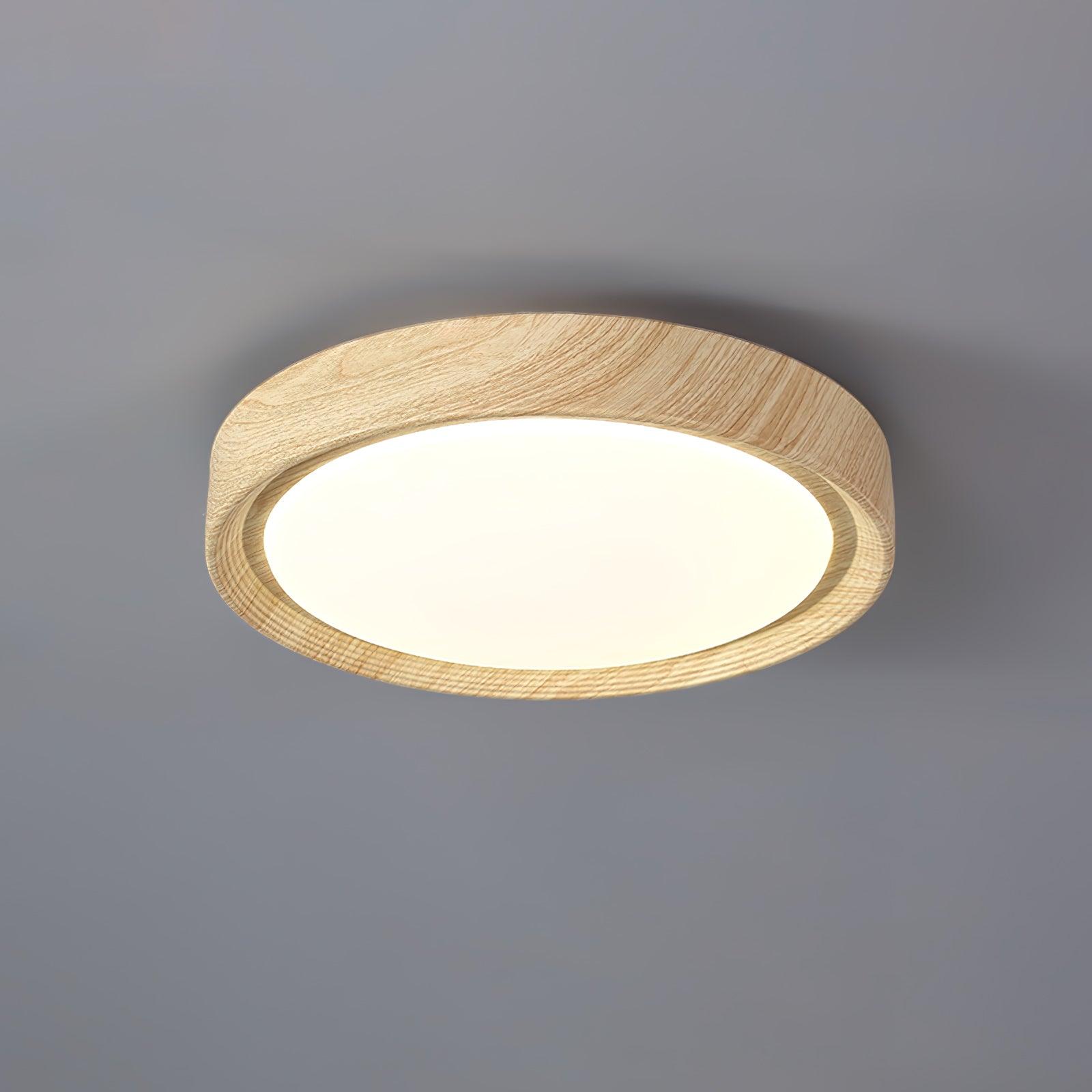 Lampe de plafond ronde avec effet de veines de bois
