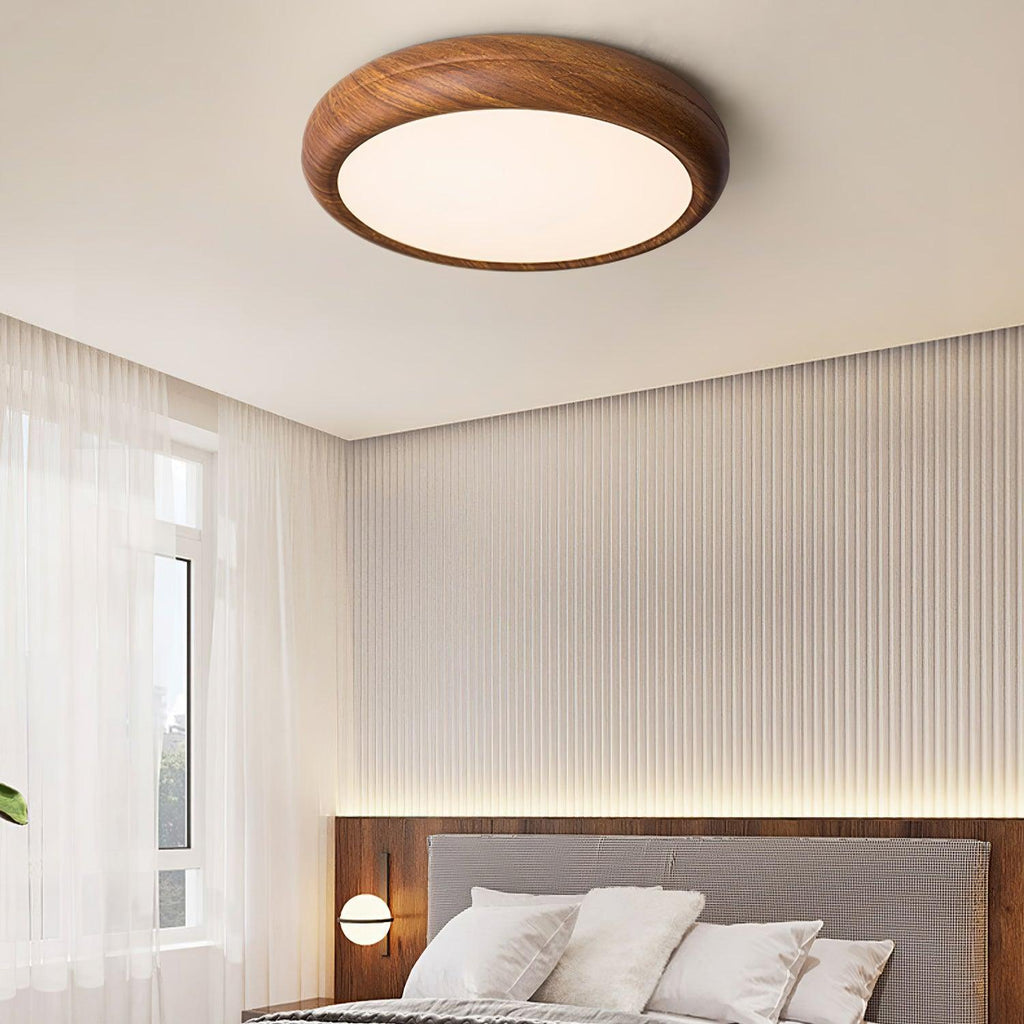 Lampe de plafond ronde avec effet de veines de bois