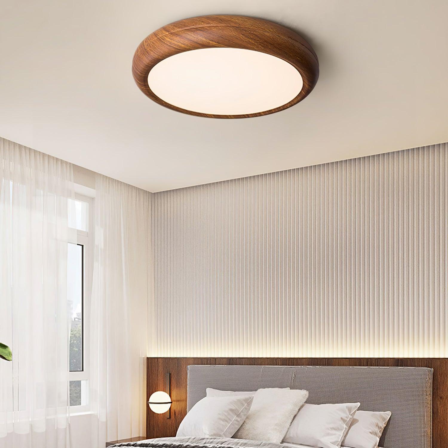 Lampe de plafond ronde avec effet de veines de bois