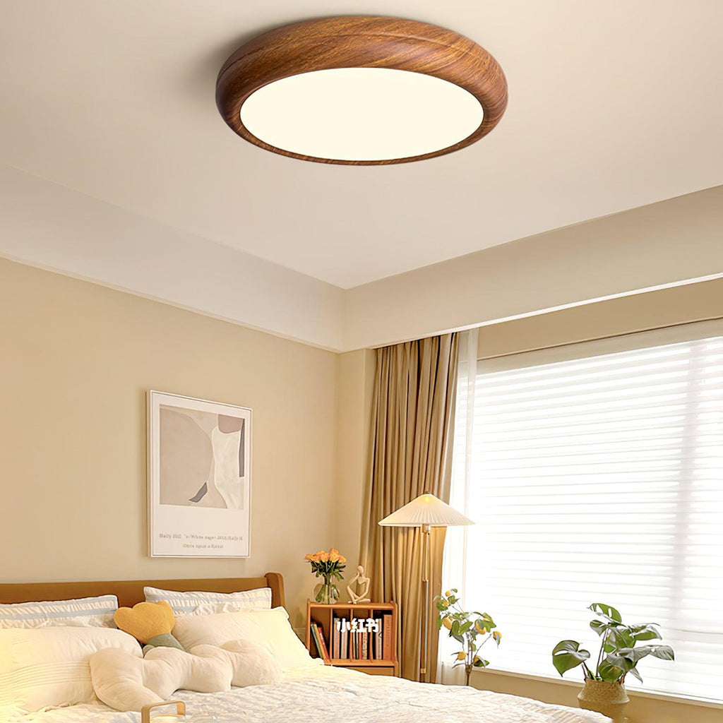 Lampe de plafond ronde avec effet de veines de bois