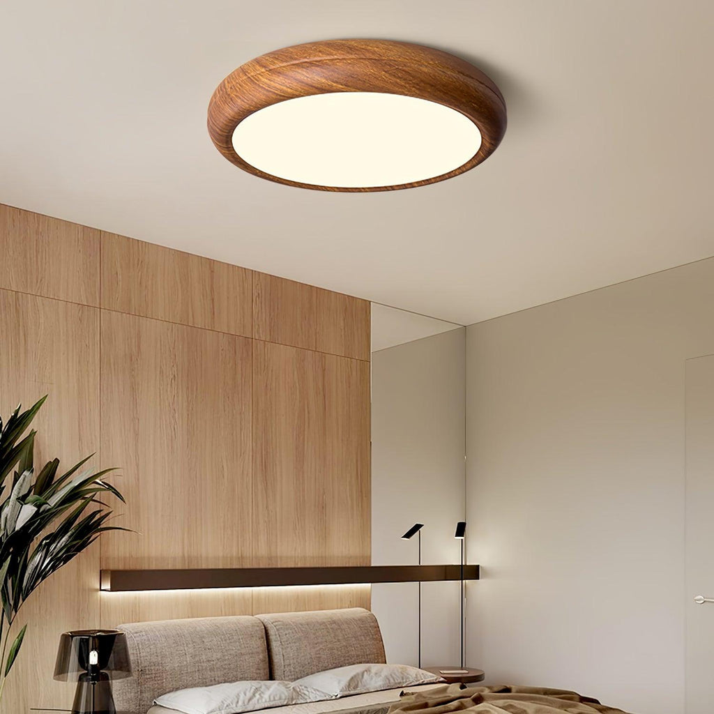 Lampe de plafond ronde avec effet de veines de bois