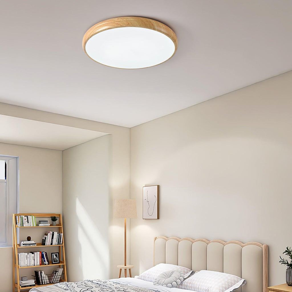 Lampe de plafond ronde avec effet de veines de bois