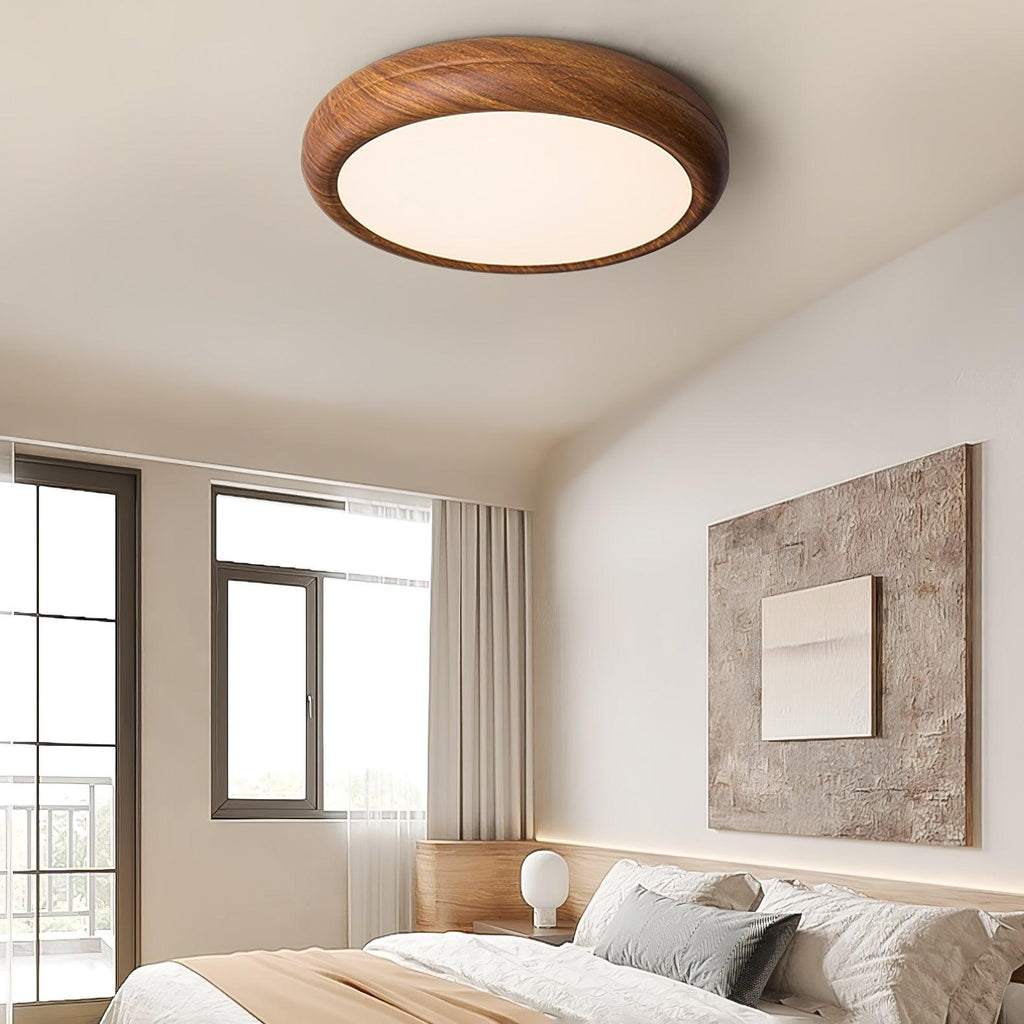 Lampe de plafond ronde avec effet de veines de bois