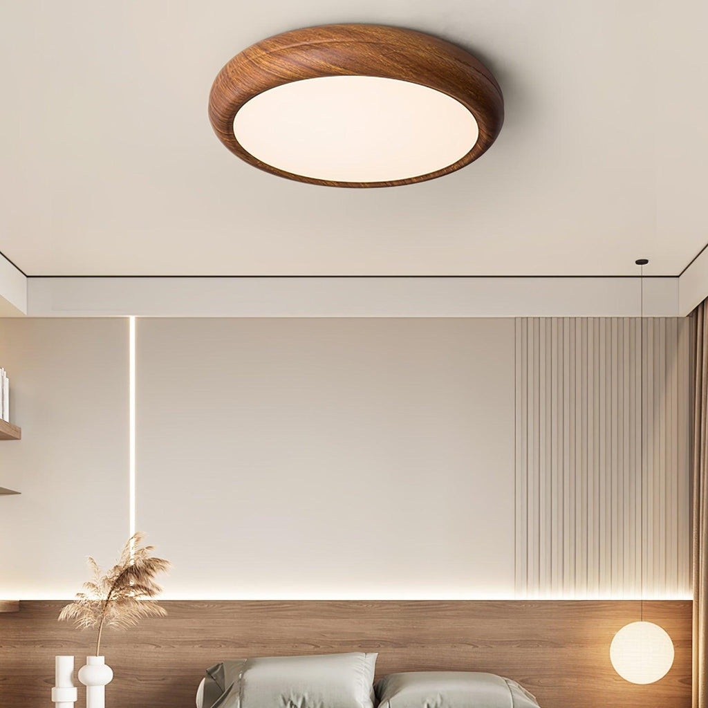 Lampe de plafond ronde avec effet de veines de bois