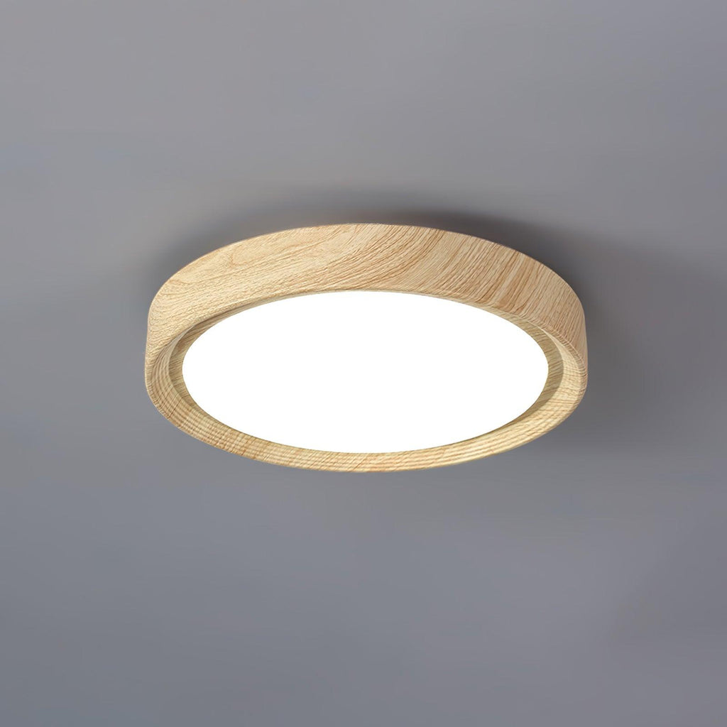 Lampe de plafond ronde avec effet de veines de bois