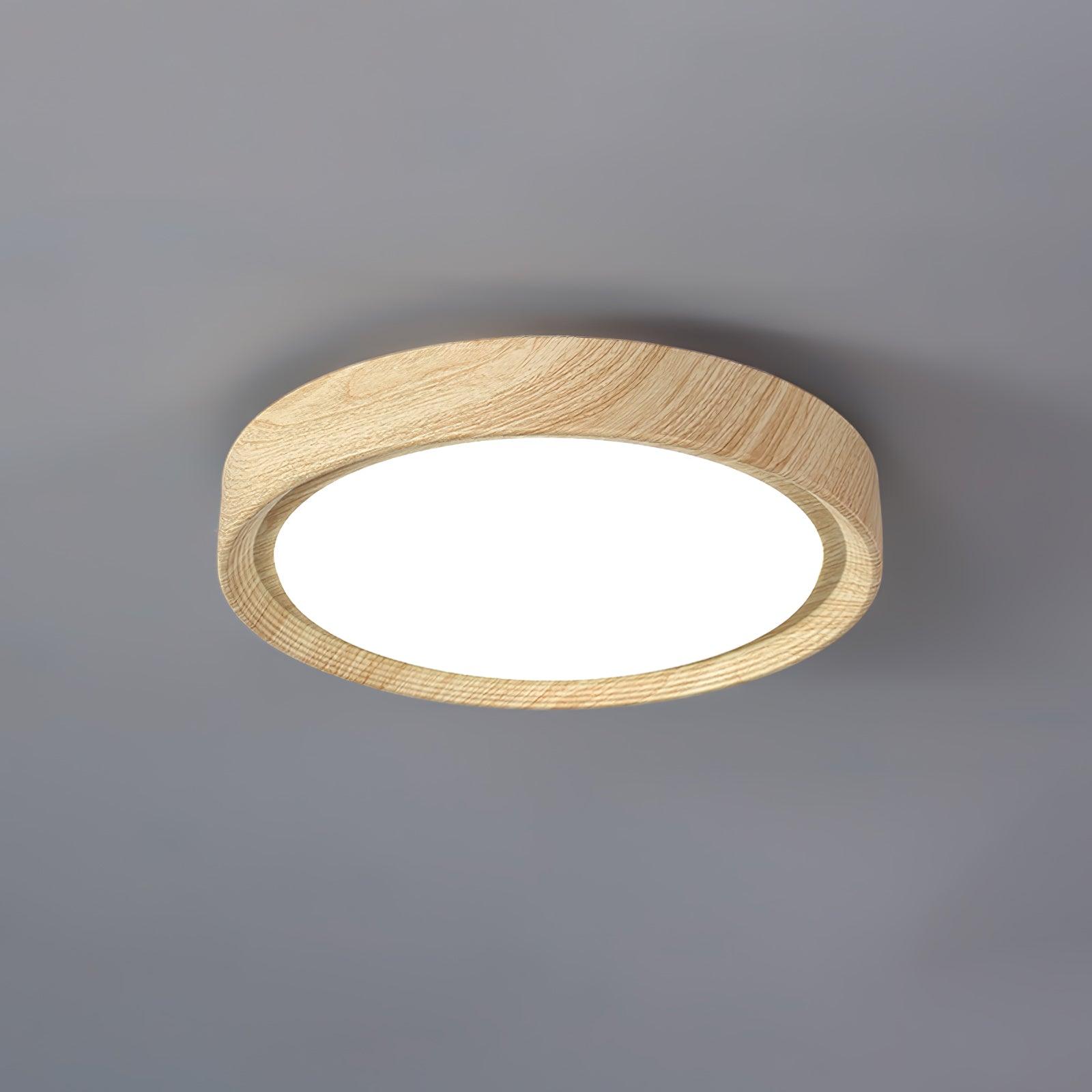 Lampe de plafond ronde avec effet de veines de bois