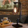 Lampe de table en métal noir – lampe vintage avec détails en bois