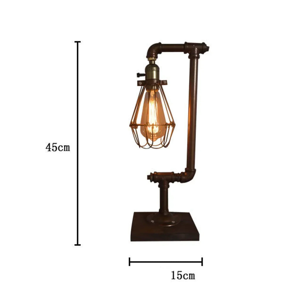 Lampe de table en métal noir – lampe vintage avec détails en bois