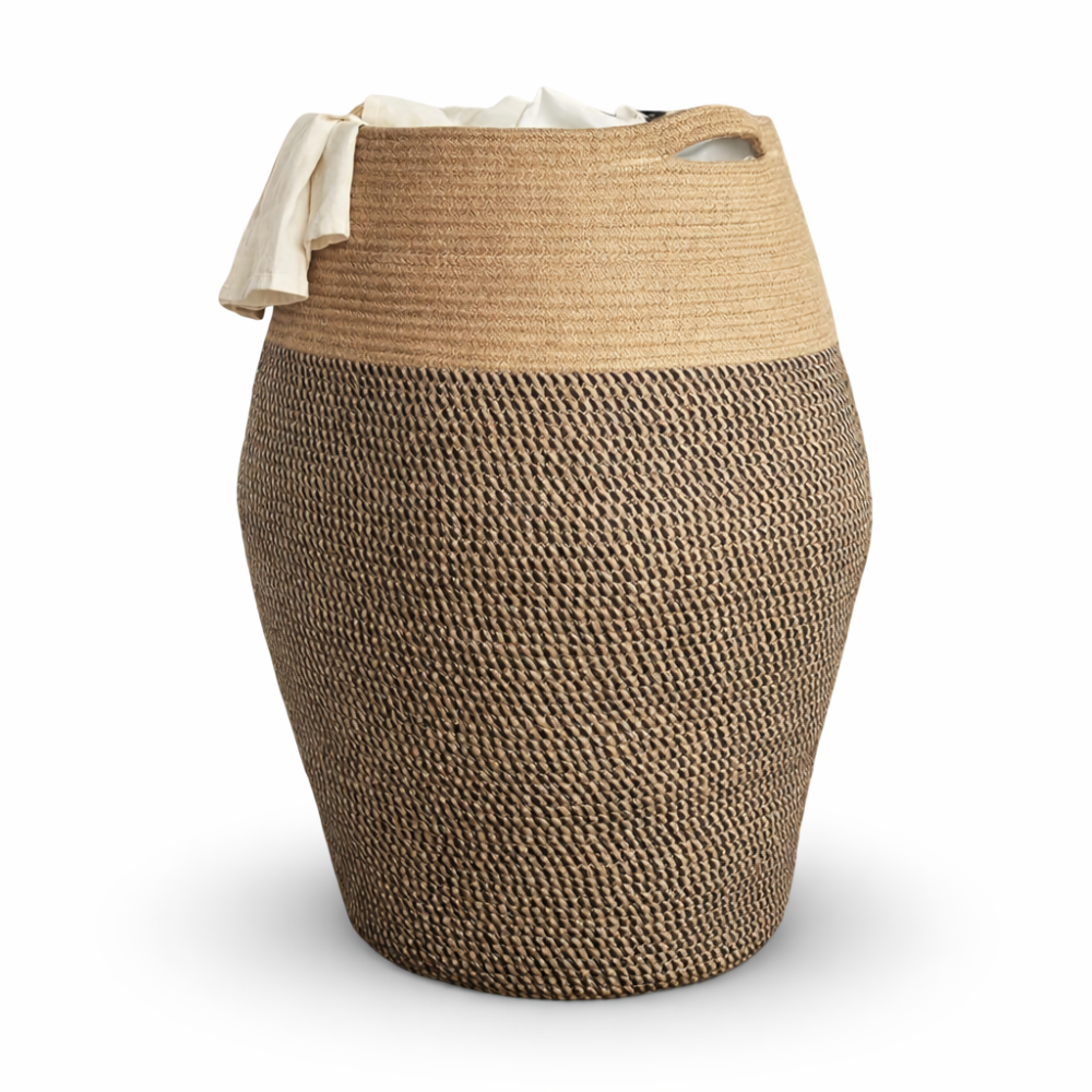 Panier à Linge Boho Tissé à la Main en Coton - Panier de Rangement Pliable avec Poignées, 45x65 cm