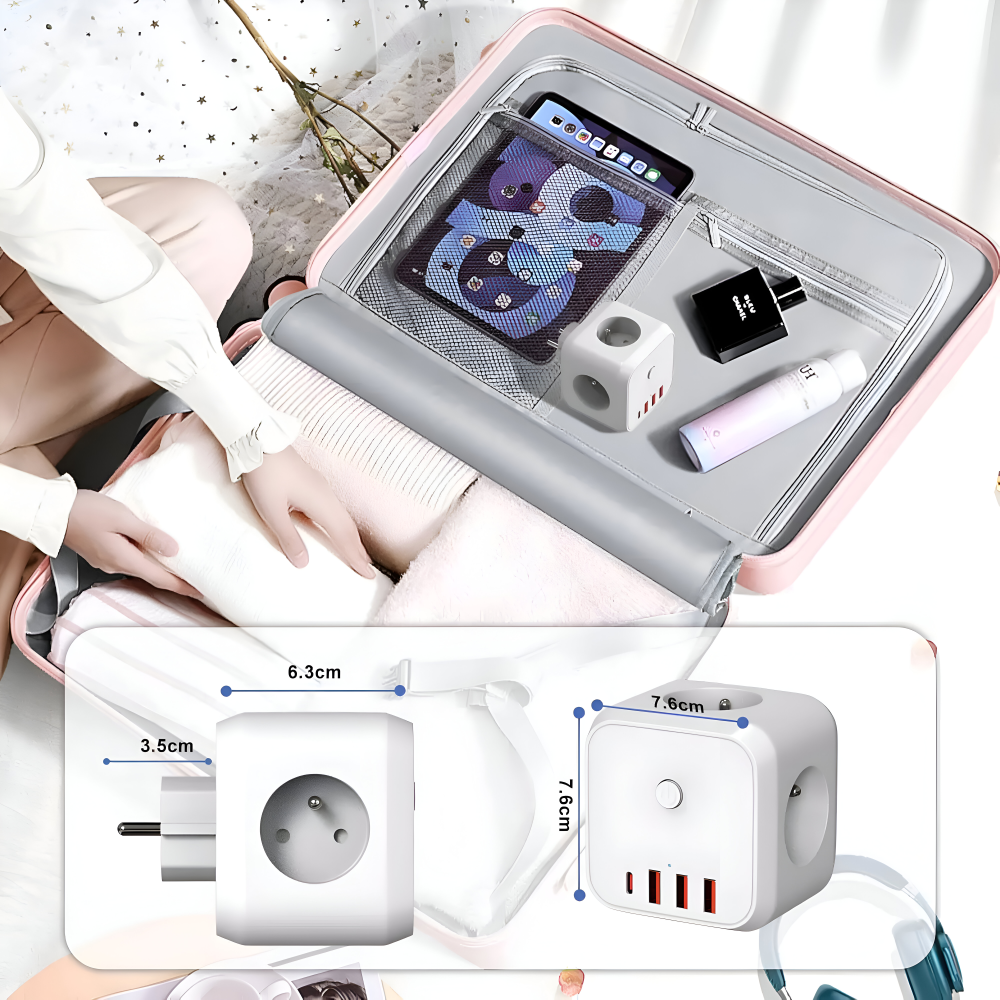 Multiprise en forme de cube | Prise multiple | Protection contre les surcharges avec interrupteur On/Off | PowerCube