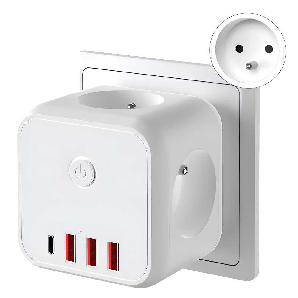 Multiprise en forme de cube | Prise multiple | Protection contre les surcharges avec interrupteur On/Off | PowerCube