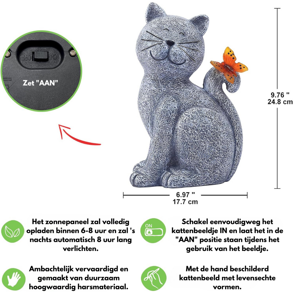 Chat Envoûtant avec Papillon - Lumière Ambiance pour votre Jardin
