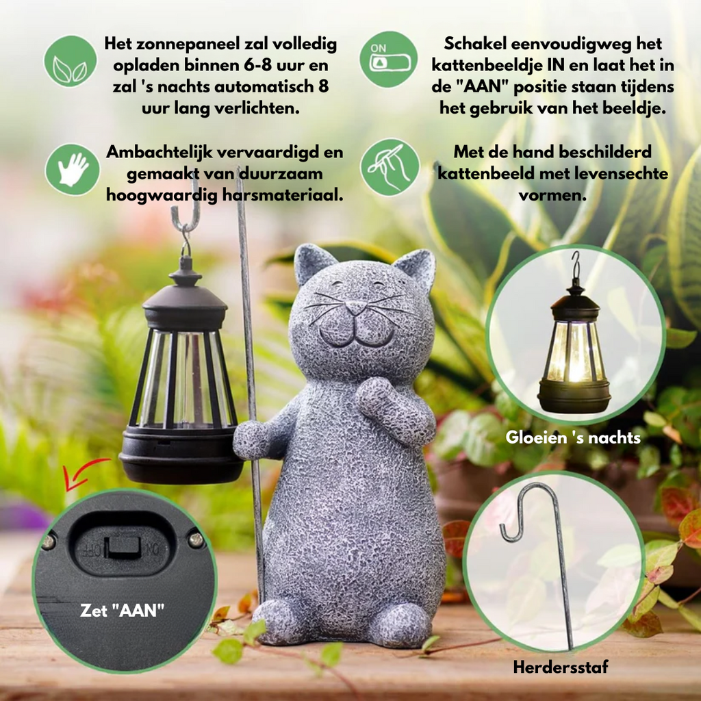Chat Envoûtant avec Papillon - Lumière Ambiance pour votre Jardin