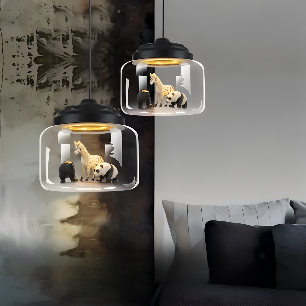 Lampe suspendue pour enfants en verre avec motifs d'animaux nordiques