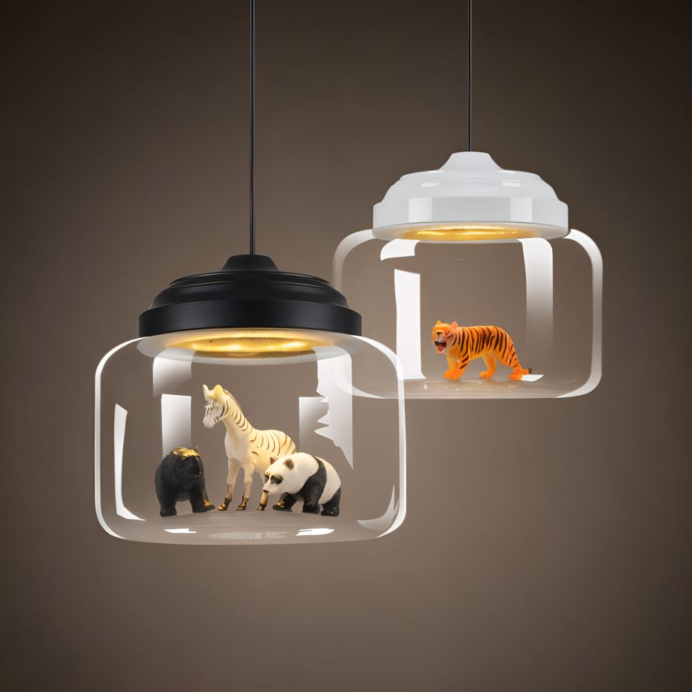 Lampe suspendue pour enfants en verre avec motifs d'animaux nordiques