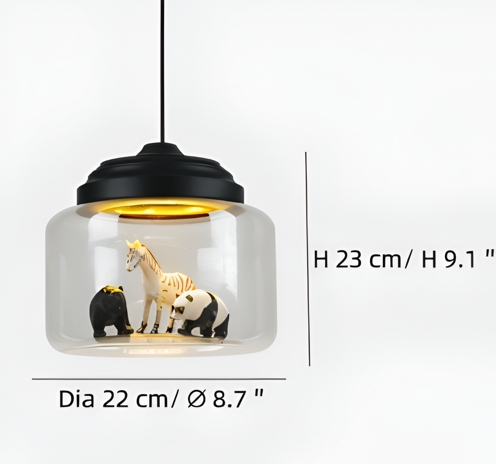Lampe suspendue pour enfants en verre avec motifs d'animaux nordiques