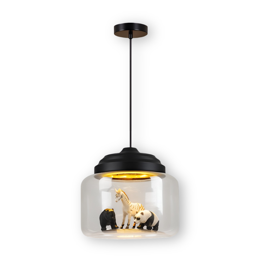 Lampe suspendue pour enfants en verre avec motifs d'animaux nordiques