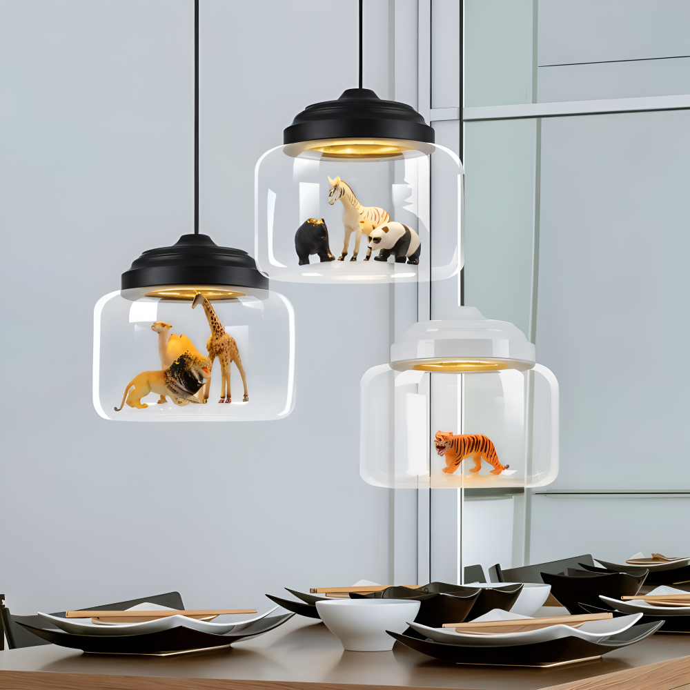 Lampe suspendue pour enfants en verre avec motifs d'animaux nordiques