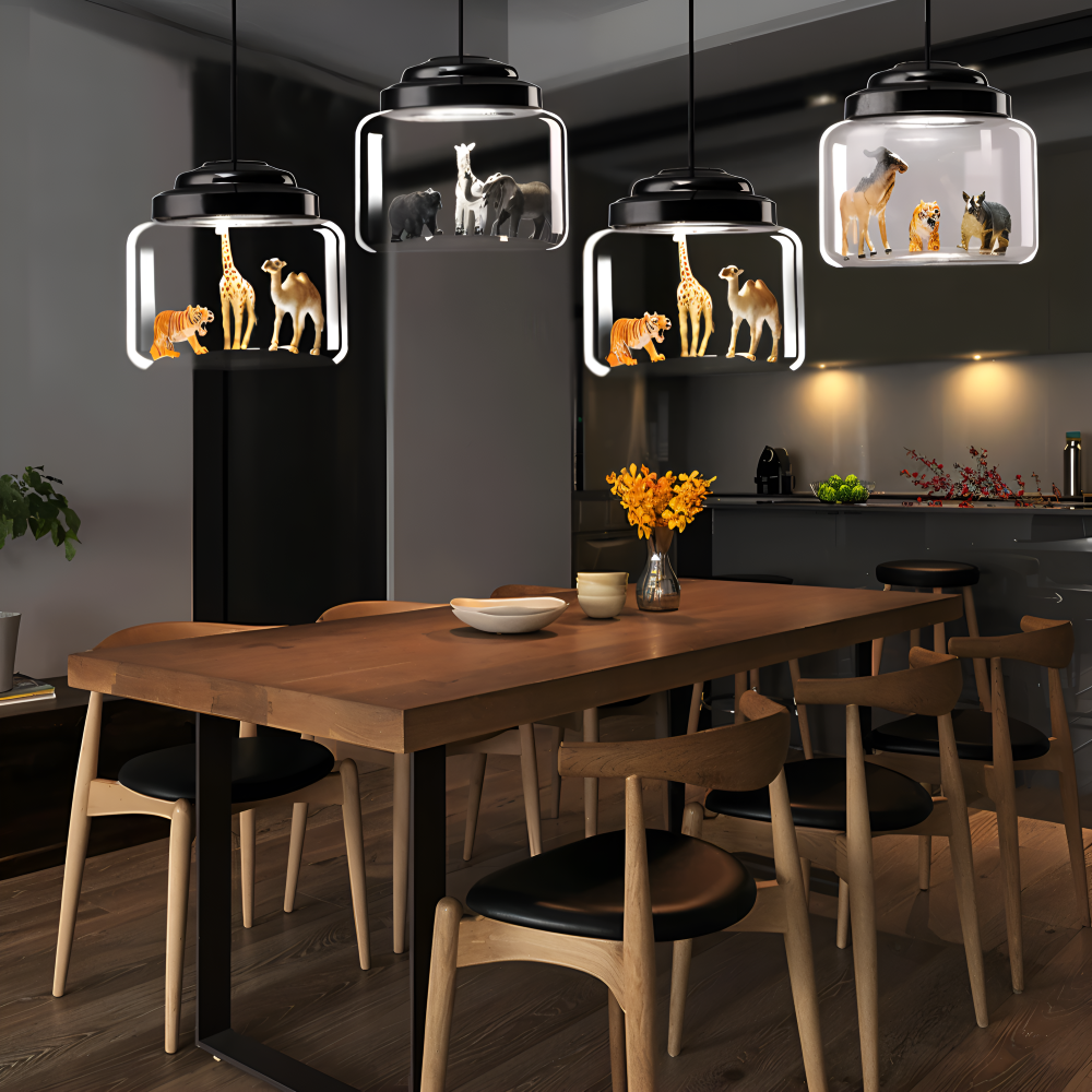 Lampe suspendue pour enfants en verre avec motifs d'animaux nordiques