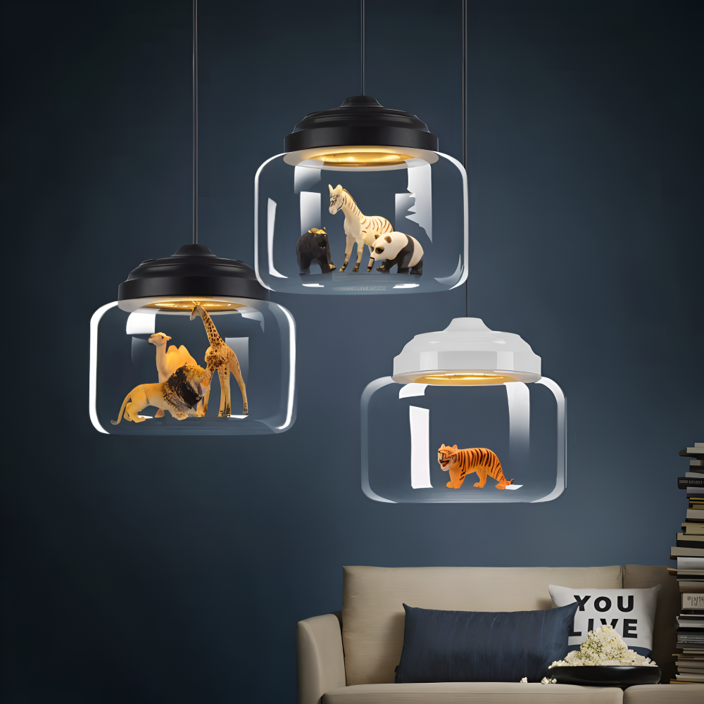 Lampe suspendue pour enfants en verre avec motifs d'animaux nordiques