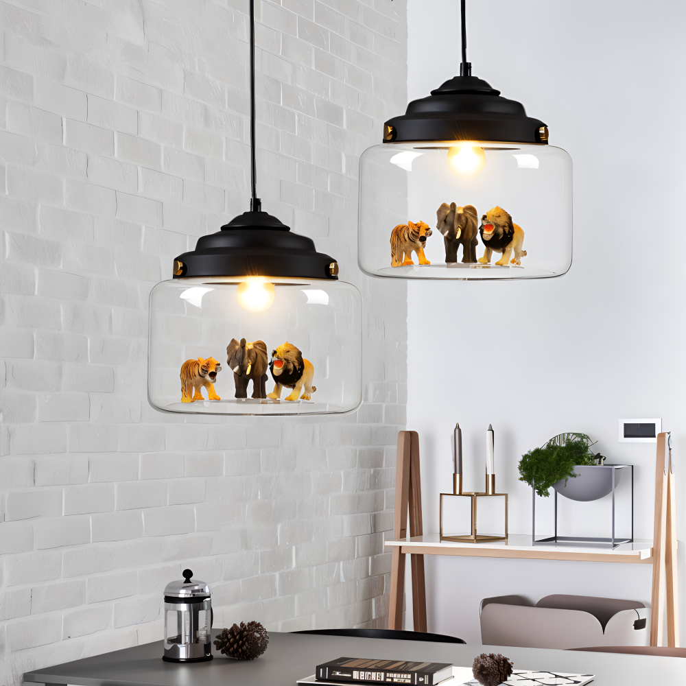 Lampe suspendue pour enfants en verre avec motifs d'animaux nordiques