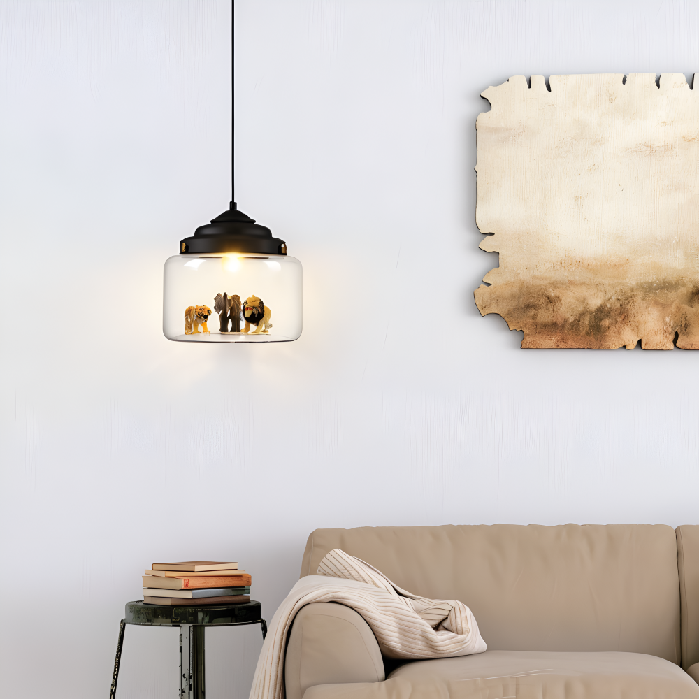 Lampe suspendue pour enfants en verre avec motifs d'animaux nordiques