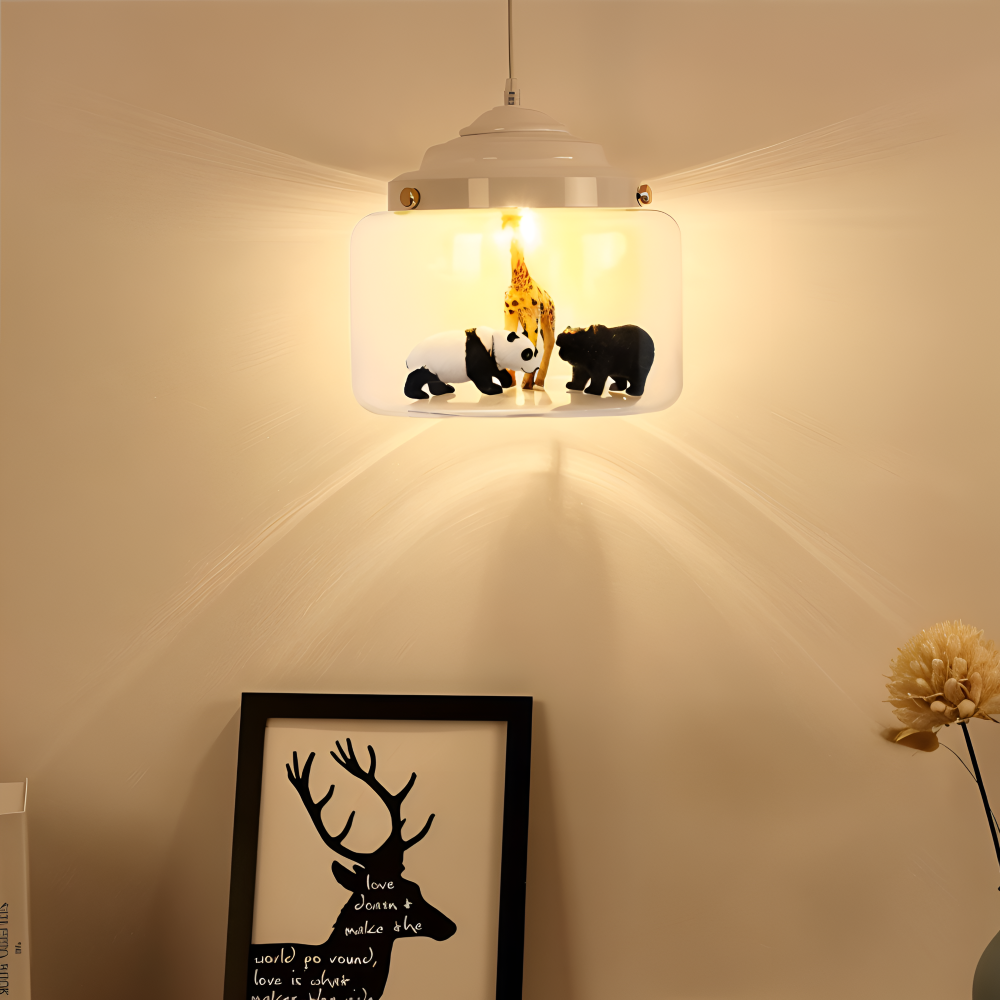 Lampe suspendue pour enfants en verre avec motifs d'animaux nordiques