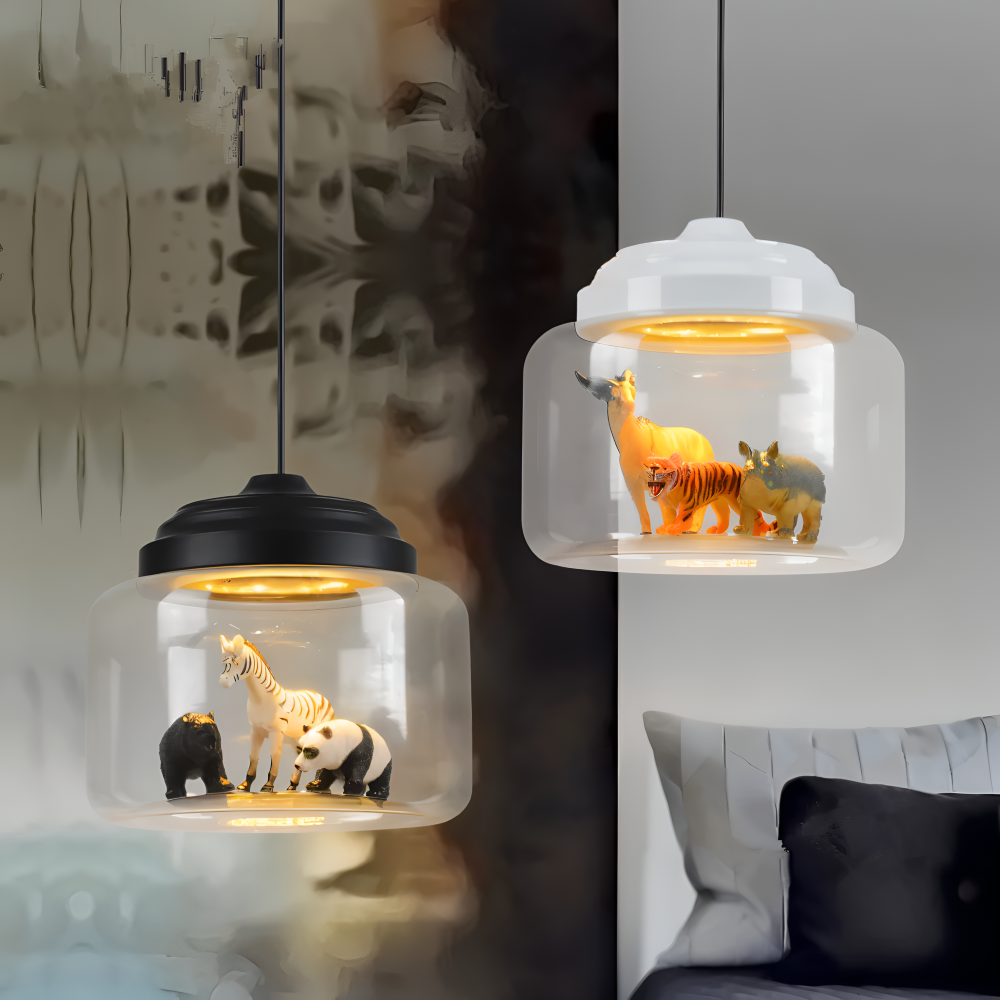 Lampe suspendue pour enfants en verre avec motifs d'animaux nordiques