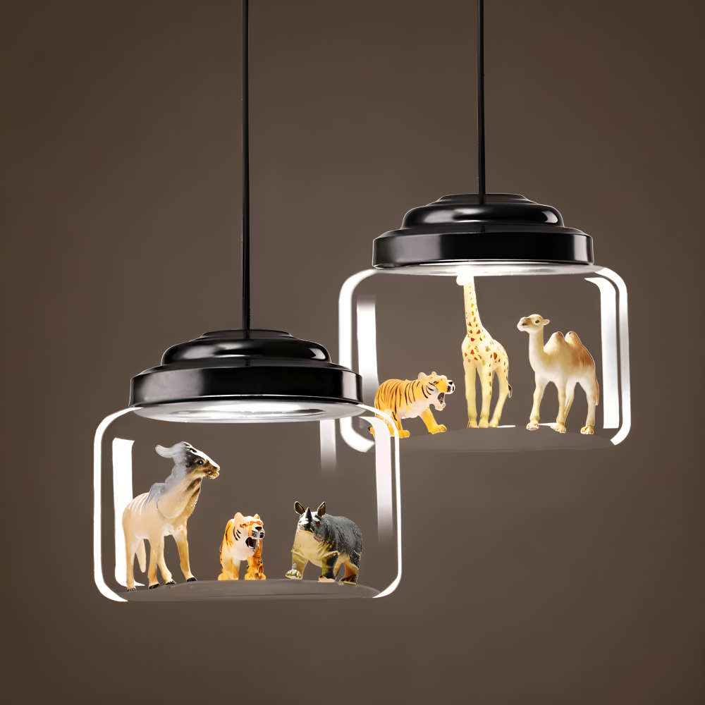 Lampe suspendue pour enfants en verre avec motifs d'animaux nordiques